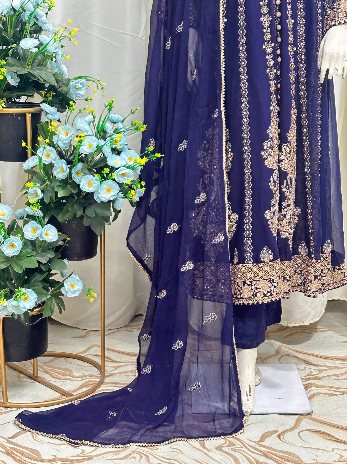 SG1778 Frock Chiffon Navy Blue
