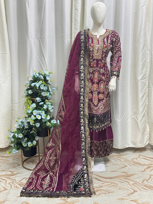 B1786 Chiffon Mehroon