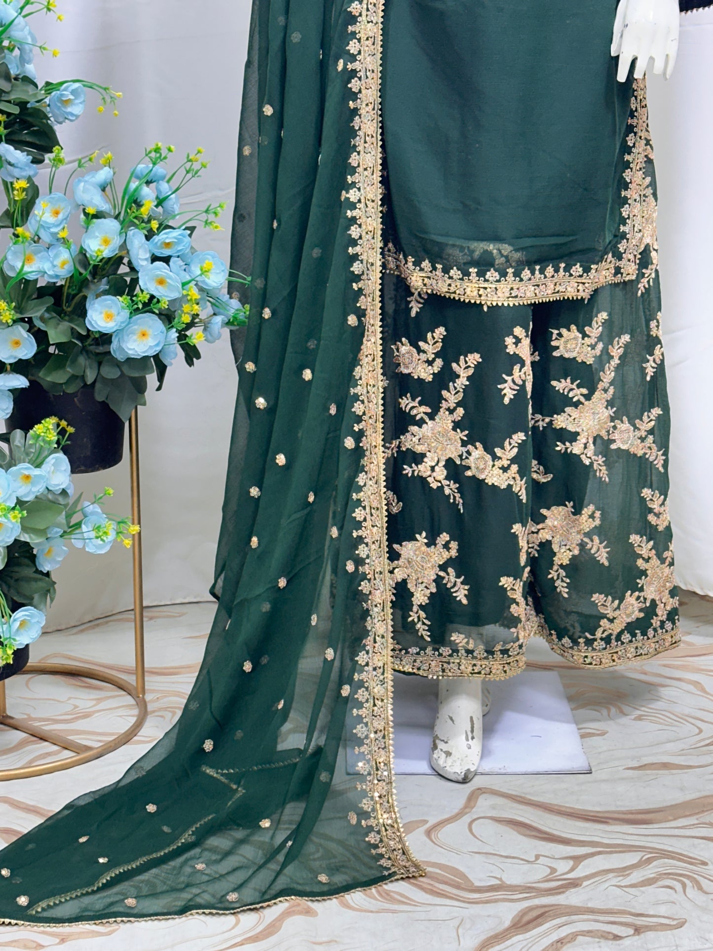 SG1807 Chiffon Palazzo Dark Green