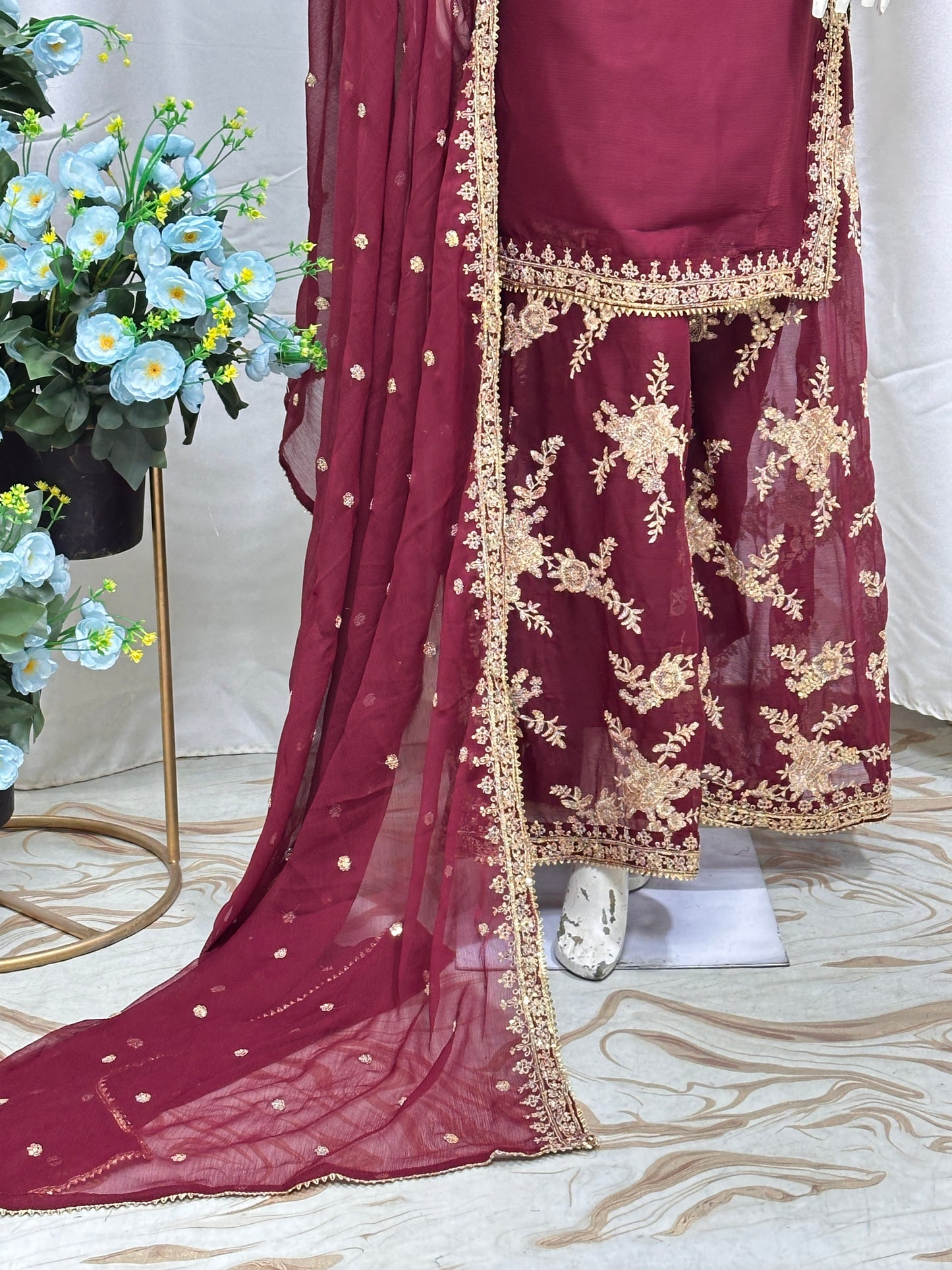 SG1807 Chiffon Palazzo Mehroon