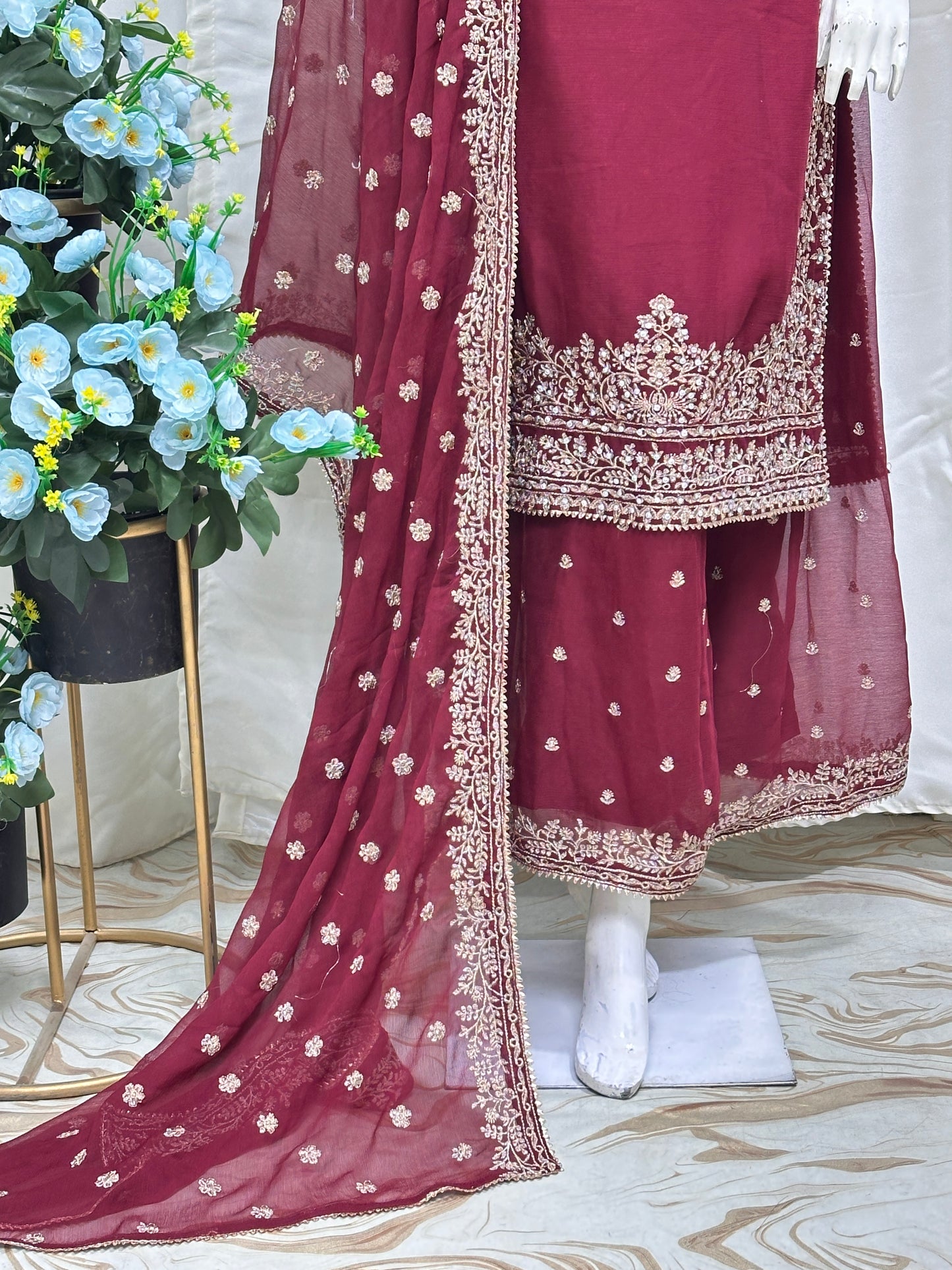 SG2266 Chiffon Palazzo Mother & Daugther Mehroon (Copy)