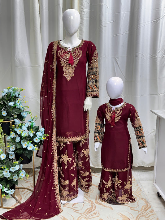 SG1807 Chiffon Palazzo Mummy & Me Mehroon