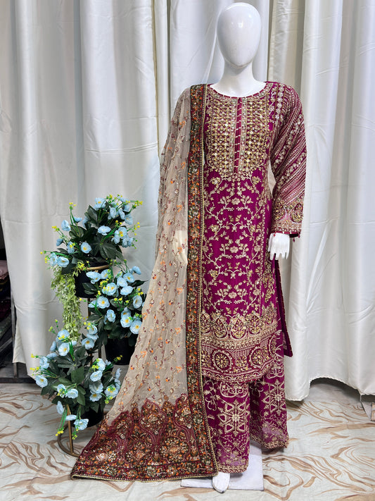 SJ3583 Chiffon Mehroon