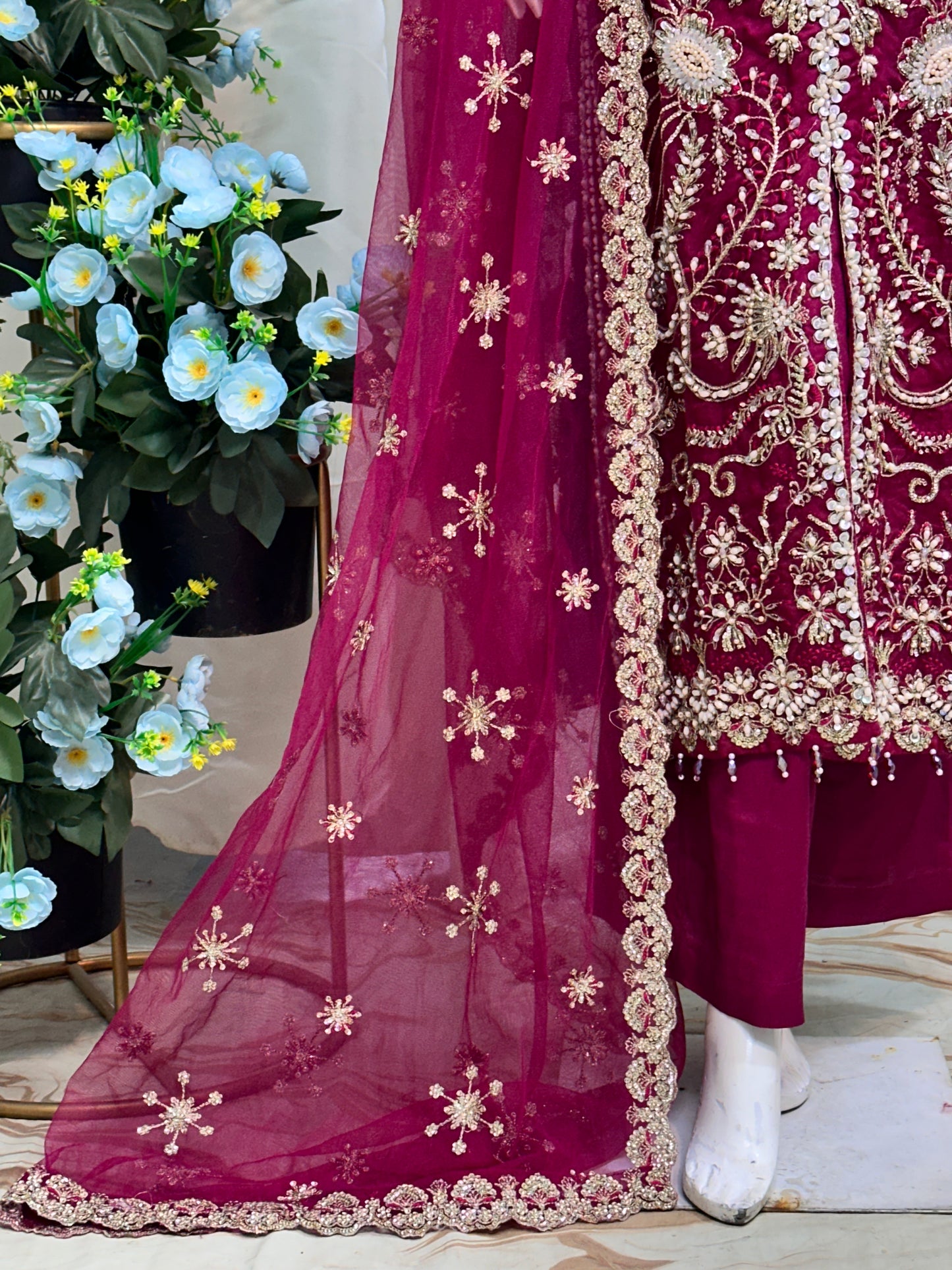 SJ3615 Organza Mehroon