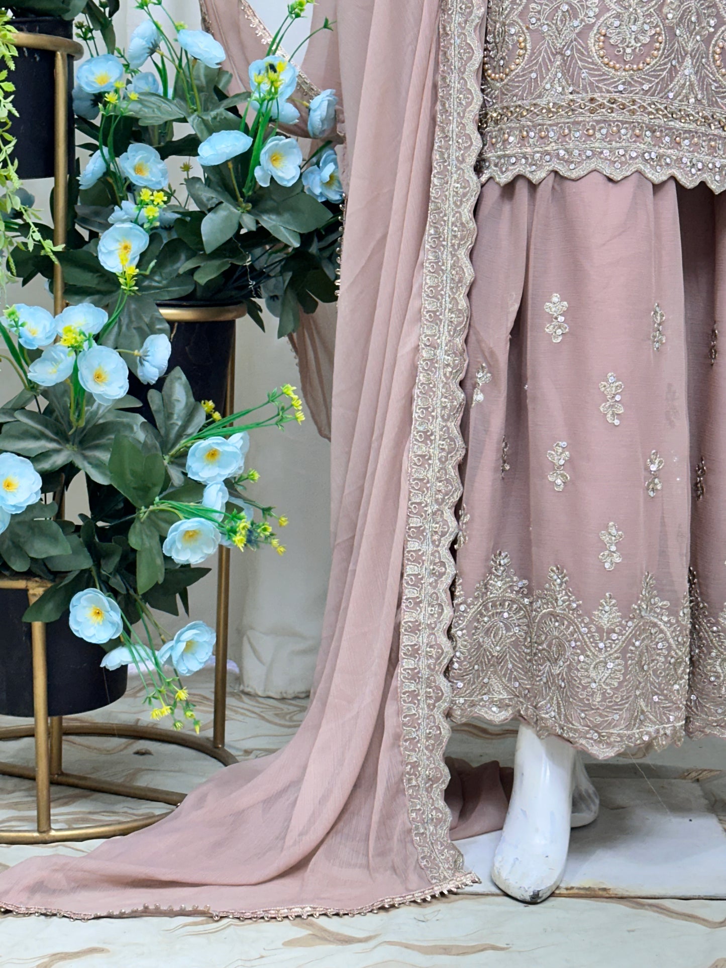 SG2189 Chiffon Gharara Pink