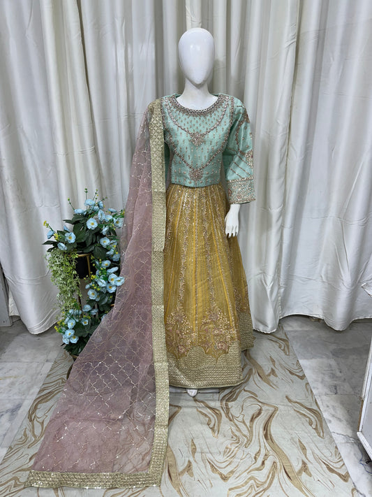 FG 184 Aqua Mustard Lehnga