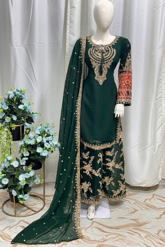 SG1807 Chiffon Palazzo Dark Green