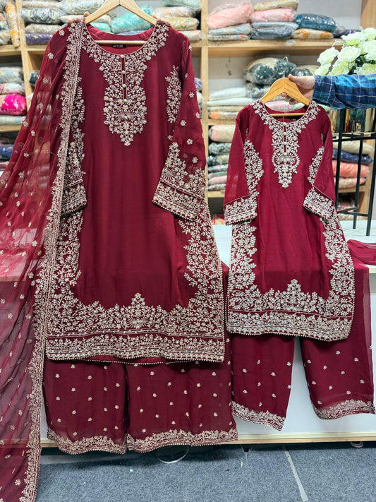 SG2266 Chiffon Palazzo Mother & Daugther Mehroon (Copy)