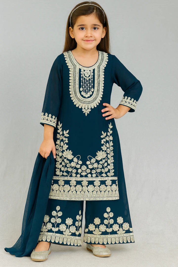 KD Chiffon Dress With Palazo Zinc