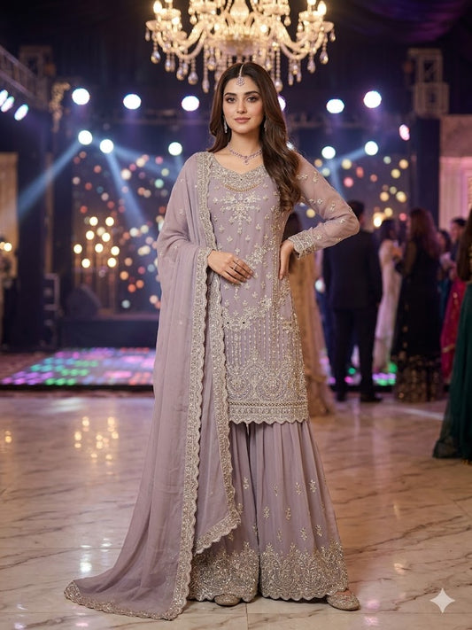 SG2189 Chiffon Gharara Pink
