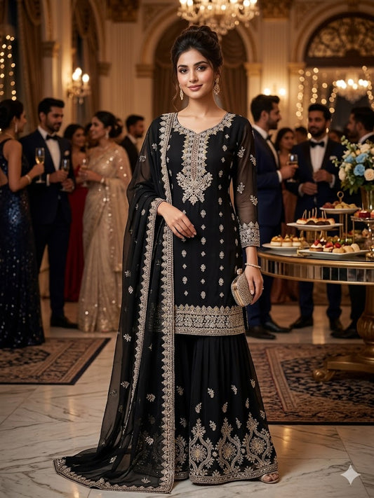 SG2188 Chiffon Gharara Black