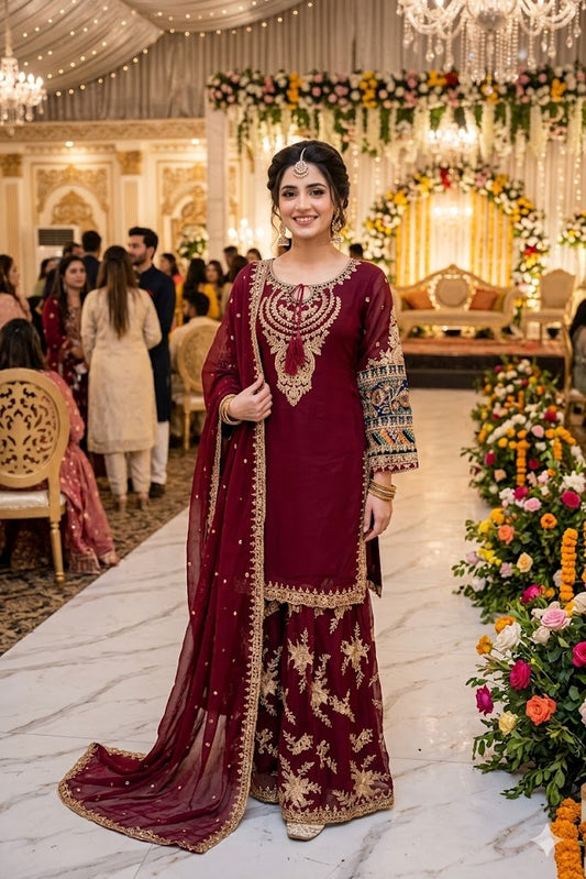 SG004 Chiffon Palazzo Mehroon