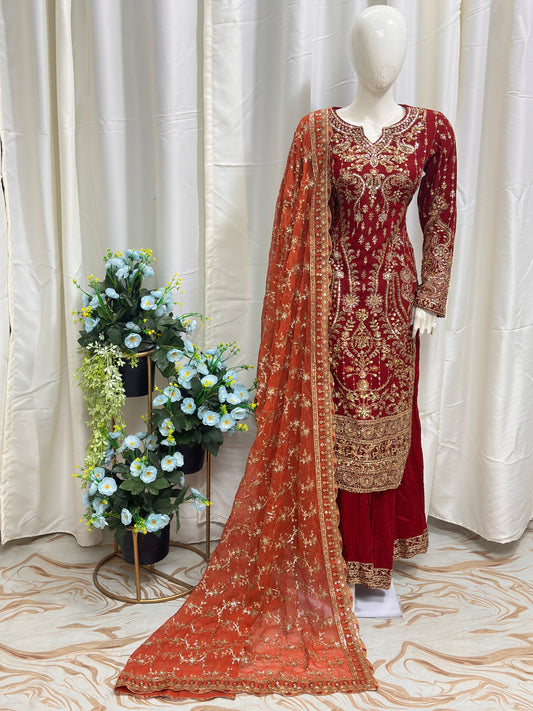 SJ3566 Chiffon Mehroon