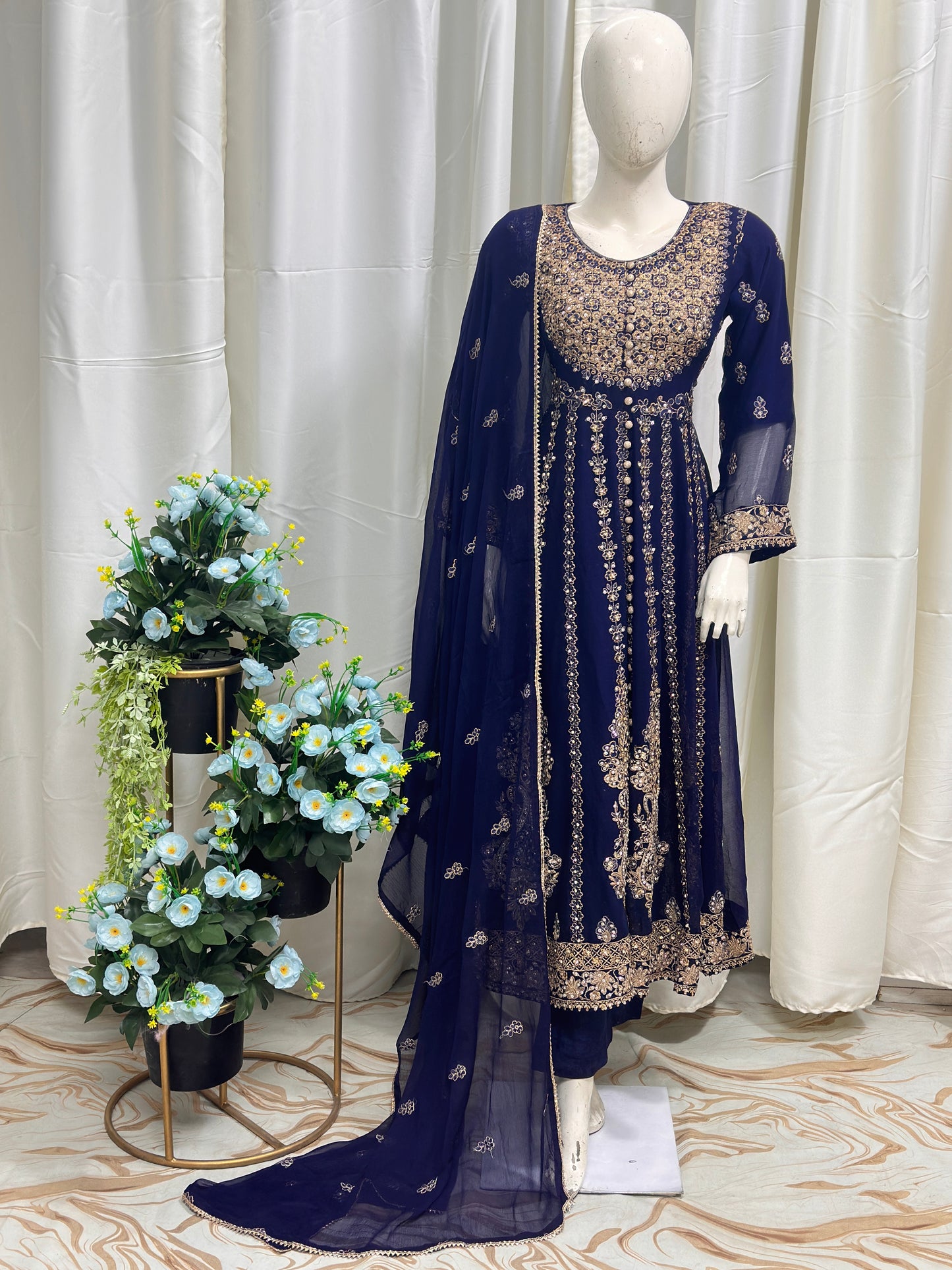 SG1778 Frock Chiffon Navy Blue