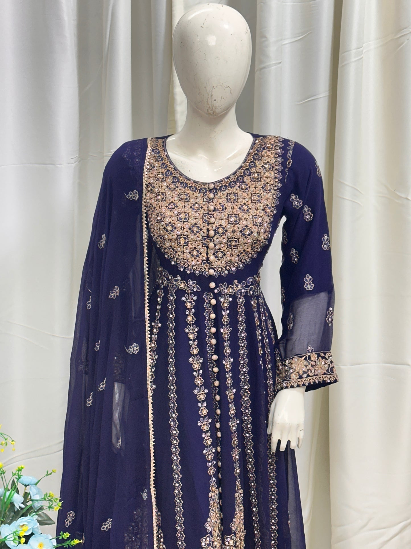 SG1778 Frock Chiffon Navy Blue