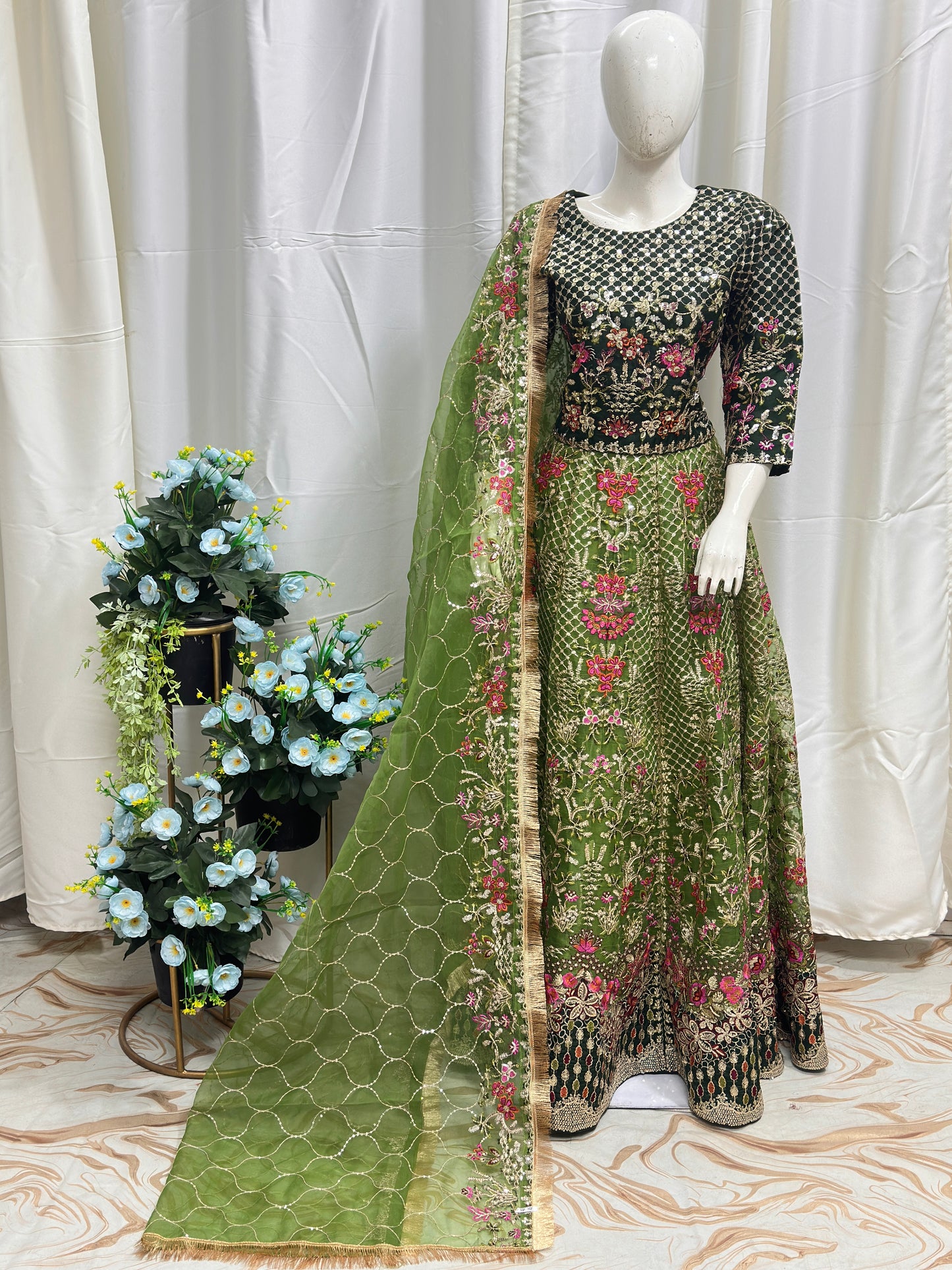 FG152 Lehnga Green Mehndi