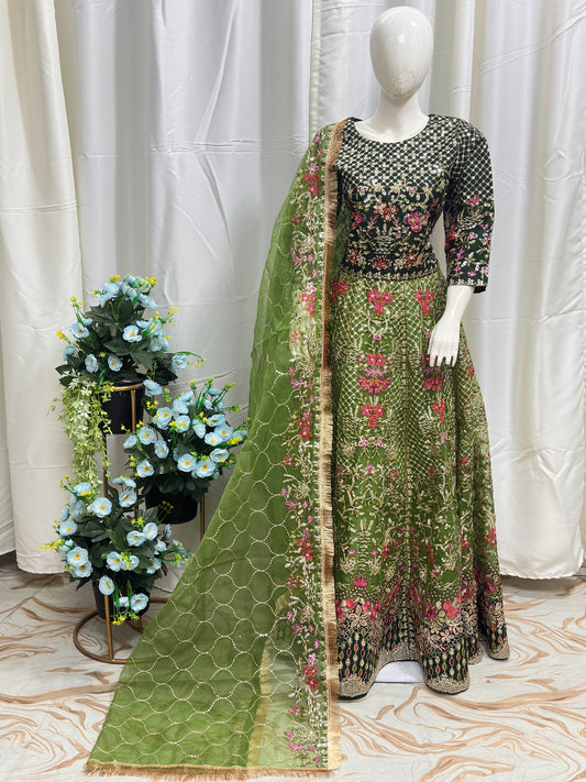 FG152 Lehnga Green Mehndi