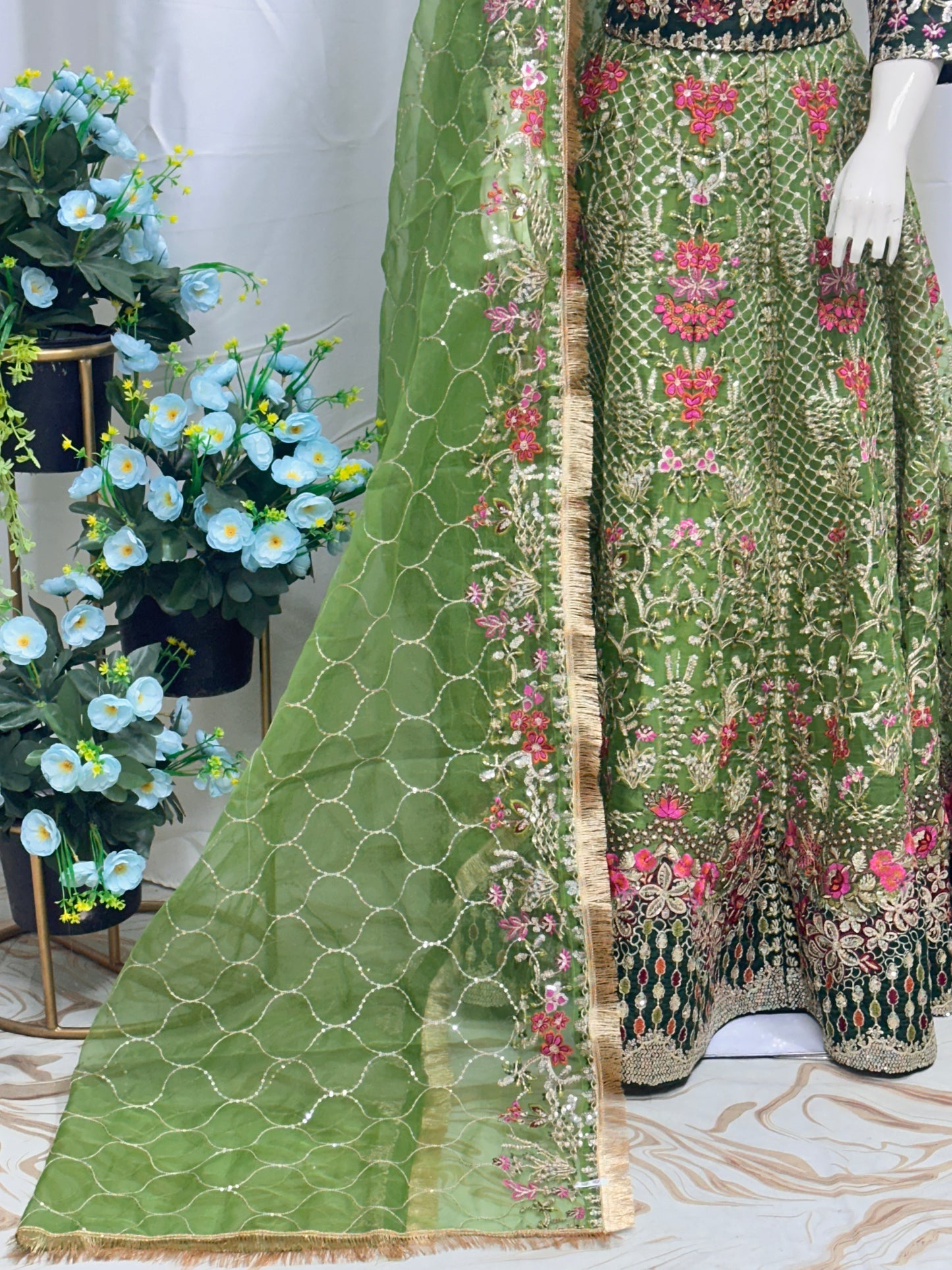 FG152 Lehnga Green Mehndi