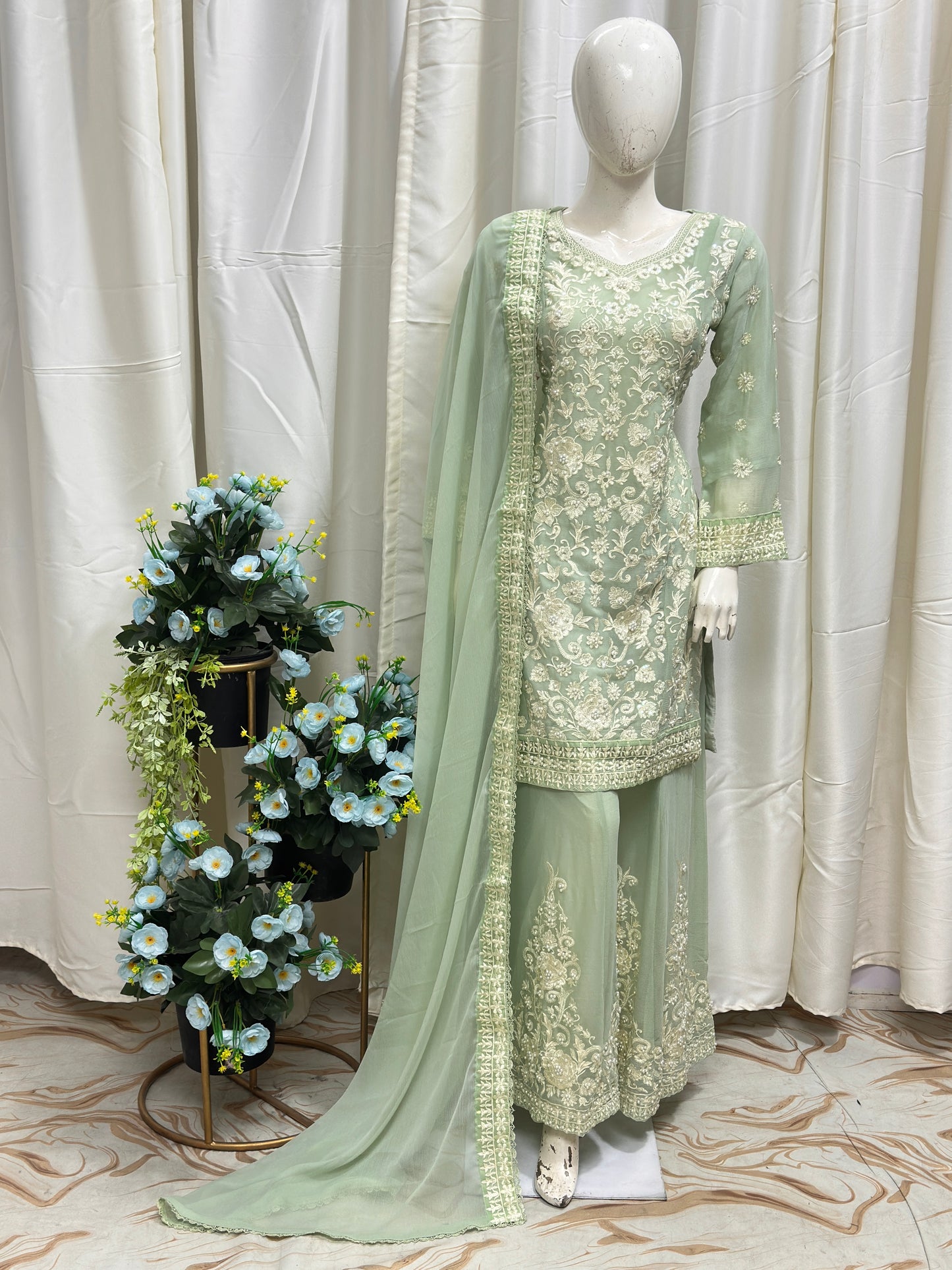 SG1846 Chiffon Short Shirt Pastel Green