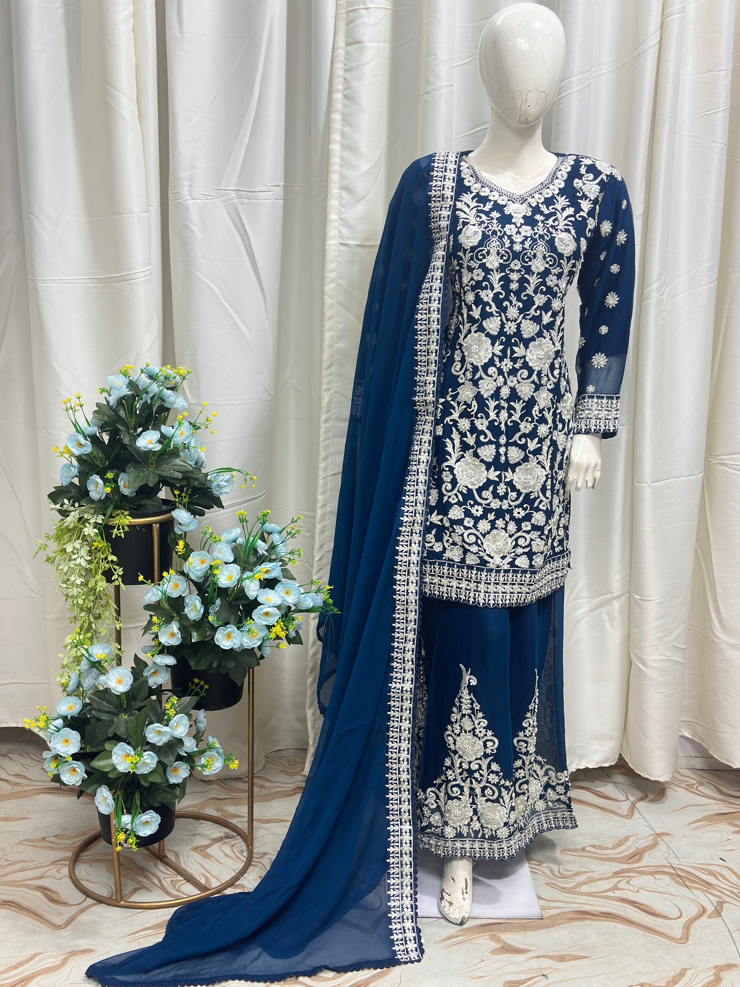 SG1846 Chiffon Short Shirt Navy Blue