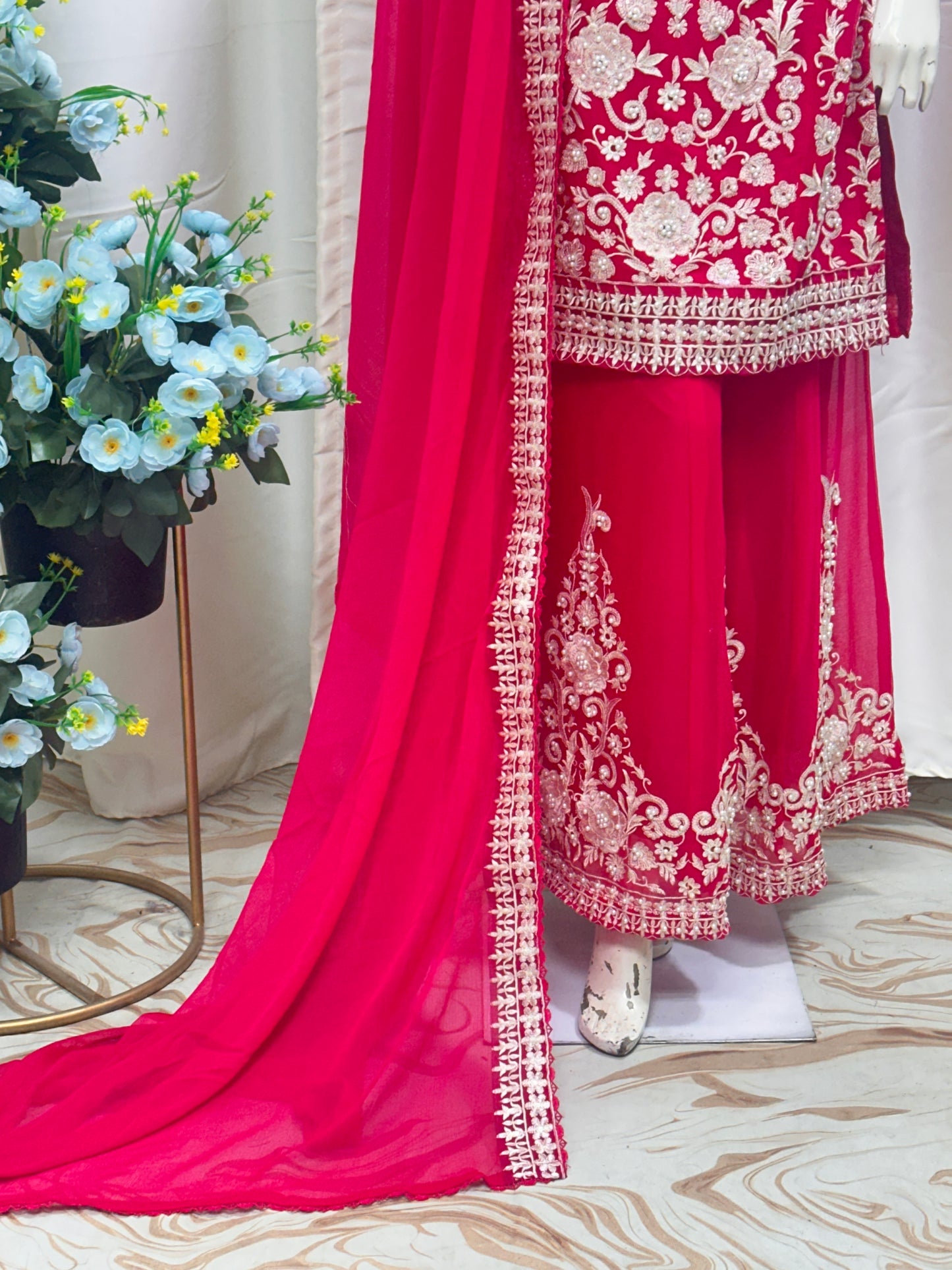 SG1846 Chiffon Short Shirt Hot Pink