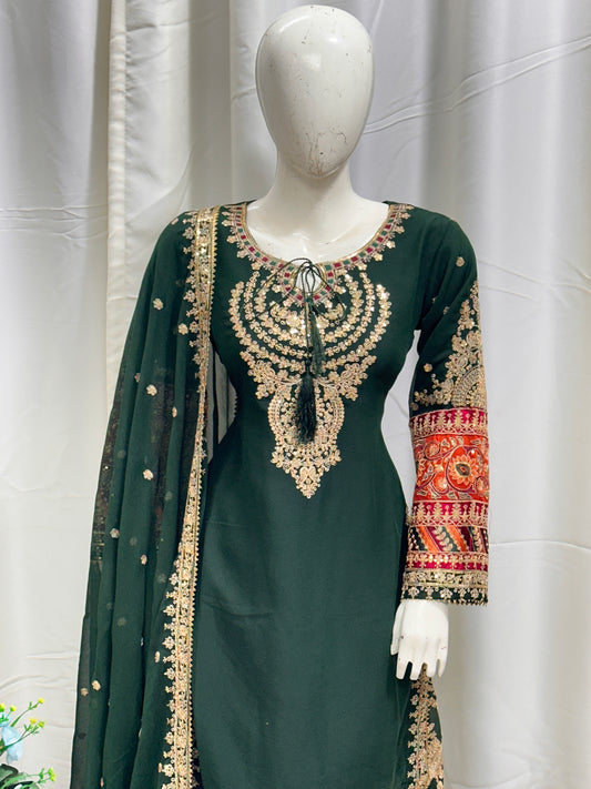 SG004 Chiffon Palazzo Dark Green