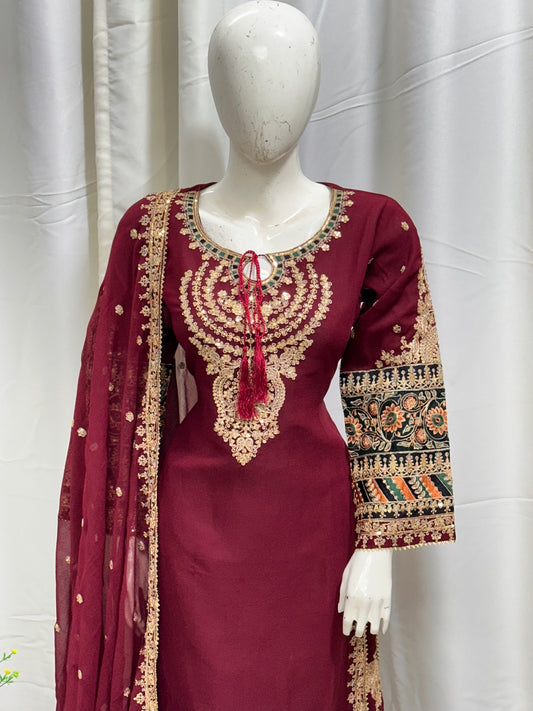 SG004 Chiffon Palazzo Mehroon