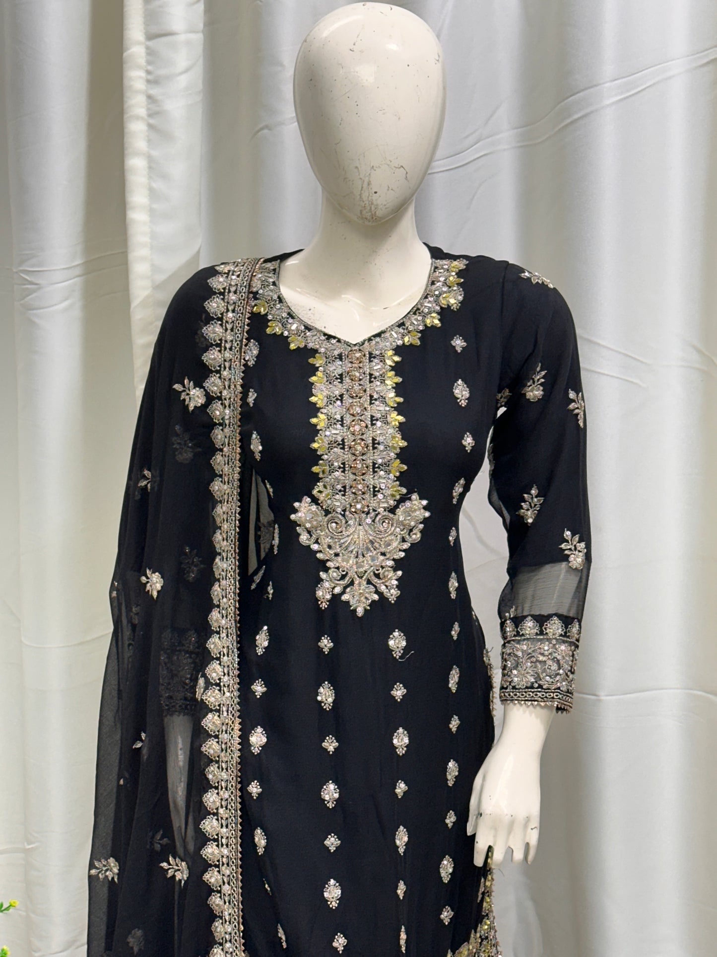 SG2188 Chiffon Gharara Black