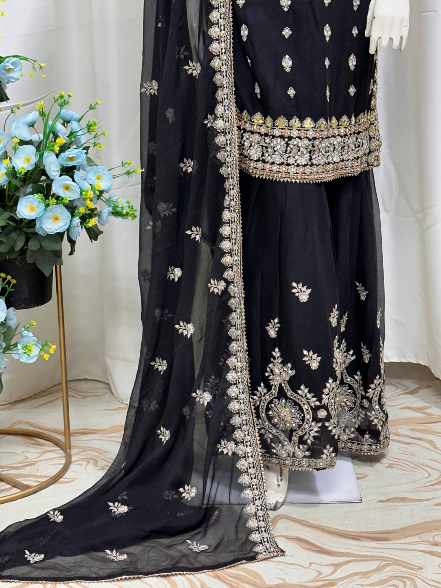 SG2188 Chiffon Gharara Black