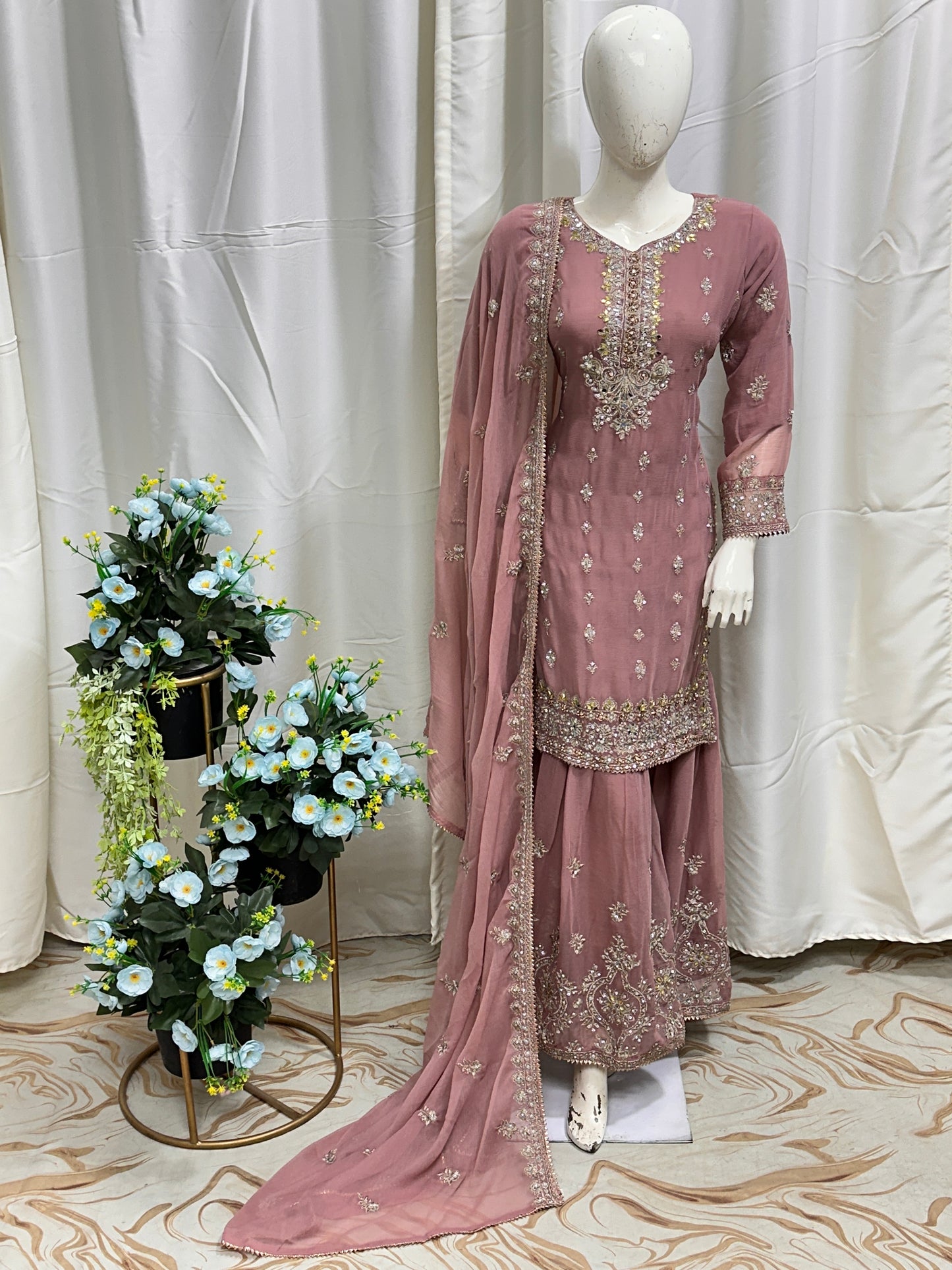 SG2188 Chiffon Gharara Rose Pink