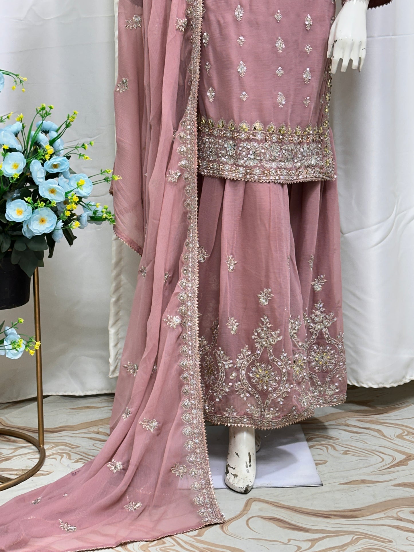 SG2188 Chiffon Gharara Rose Pink