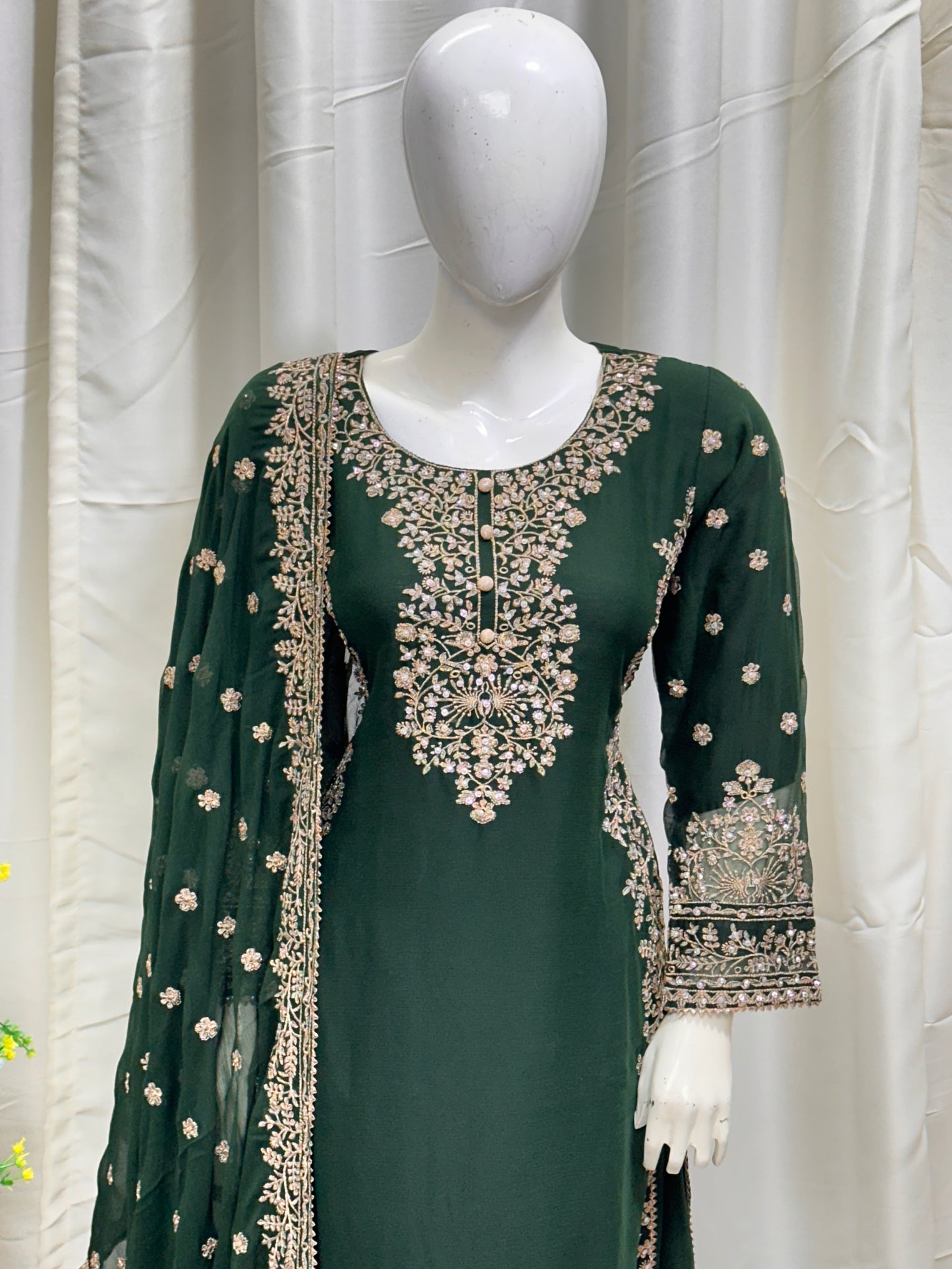 SG2266 Chiffon Palazzo Bottle Green