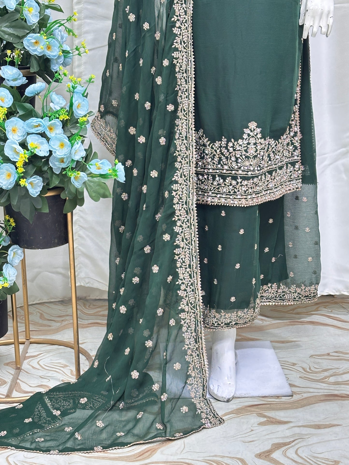 SG2266 Chiffon Palazzo Bottle Green