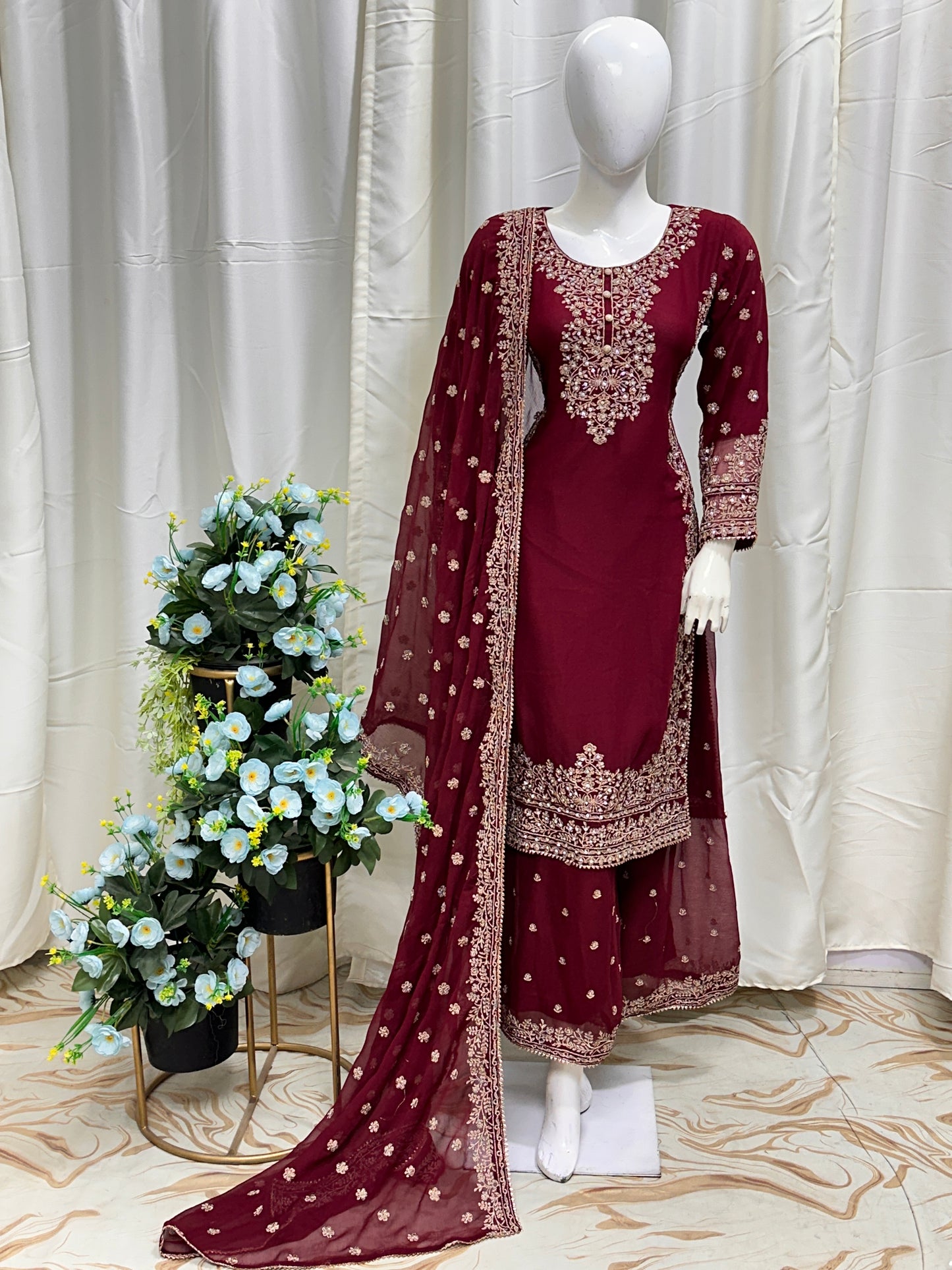 SG2266 Chiffon Palazzo Mother & Daugther Mehroon (Copy)