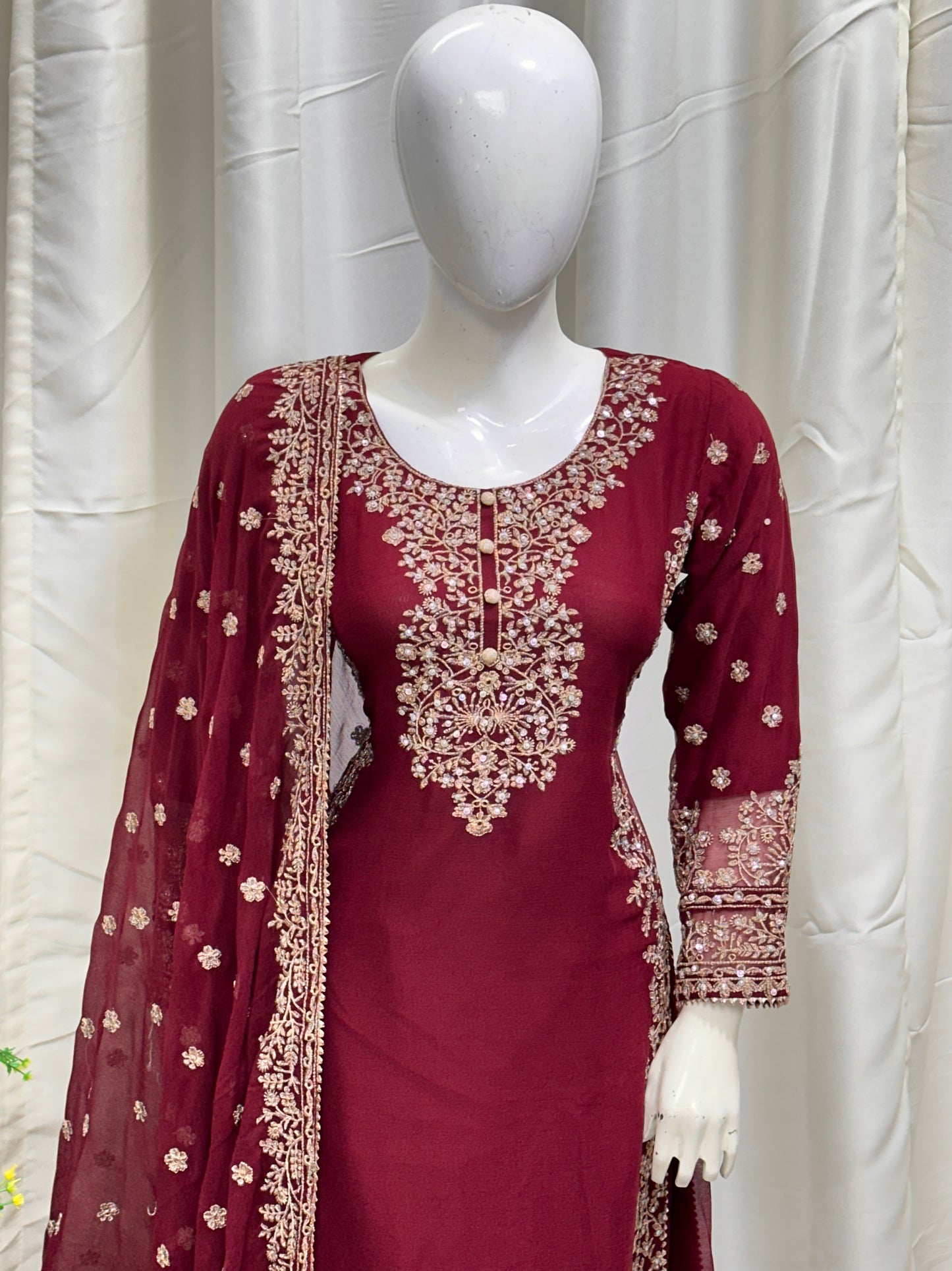 SG2266 Chiffon Palazzo Mother & Daugther Mehroon (Copy)
