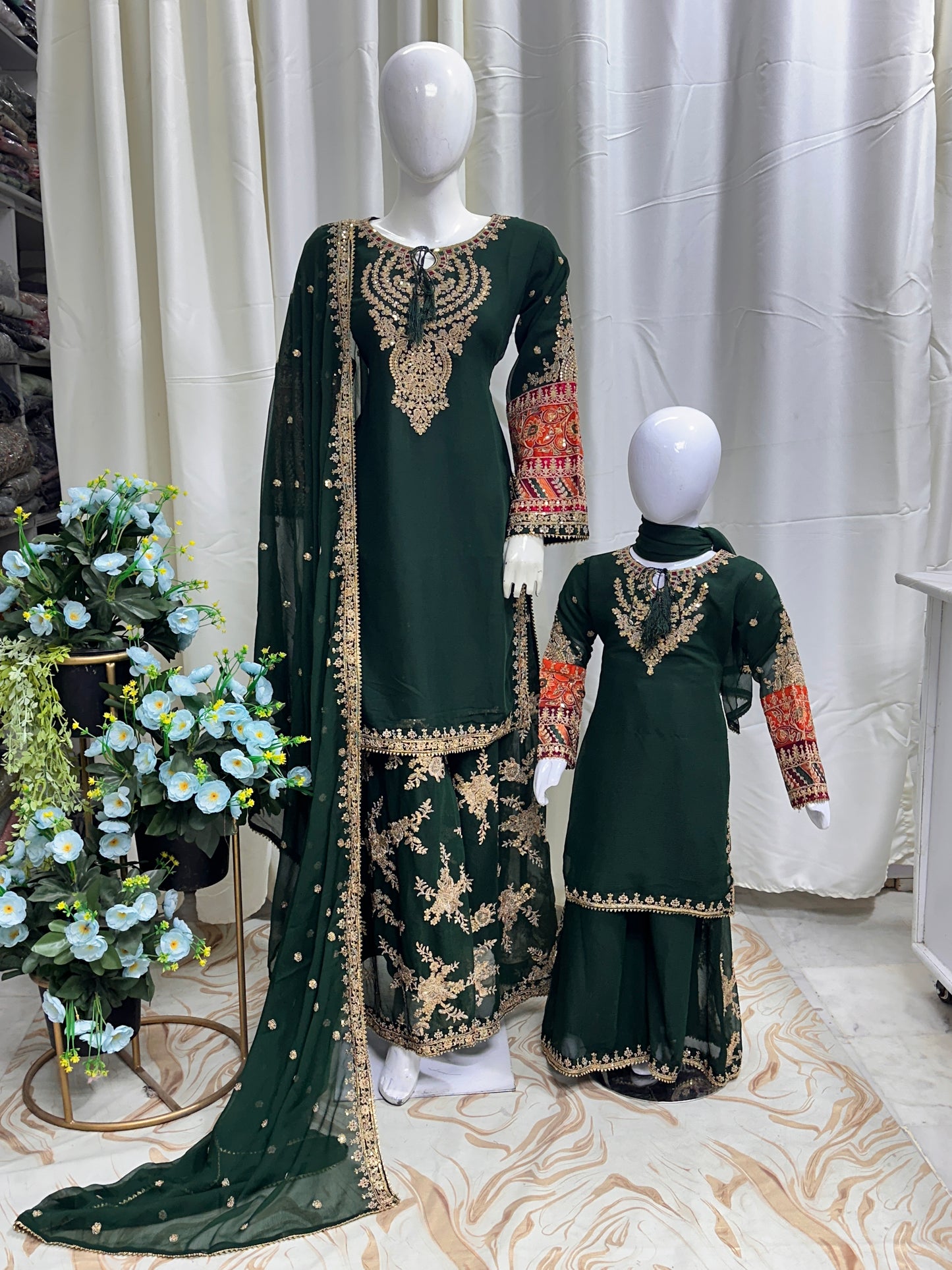 SG004 Chiffon Palazzo Mummy & Me Bottle Green