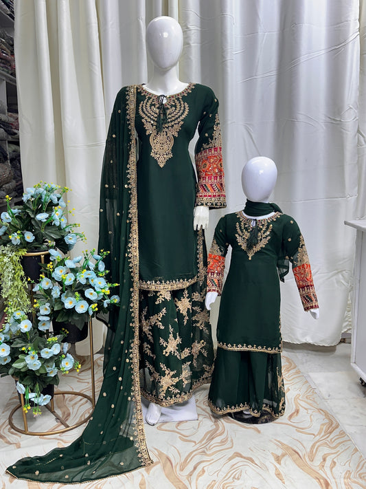 SG004 Chiffon Palazzo Mummy & Me Bottle Green