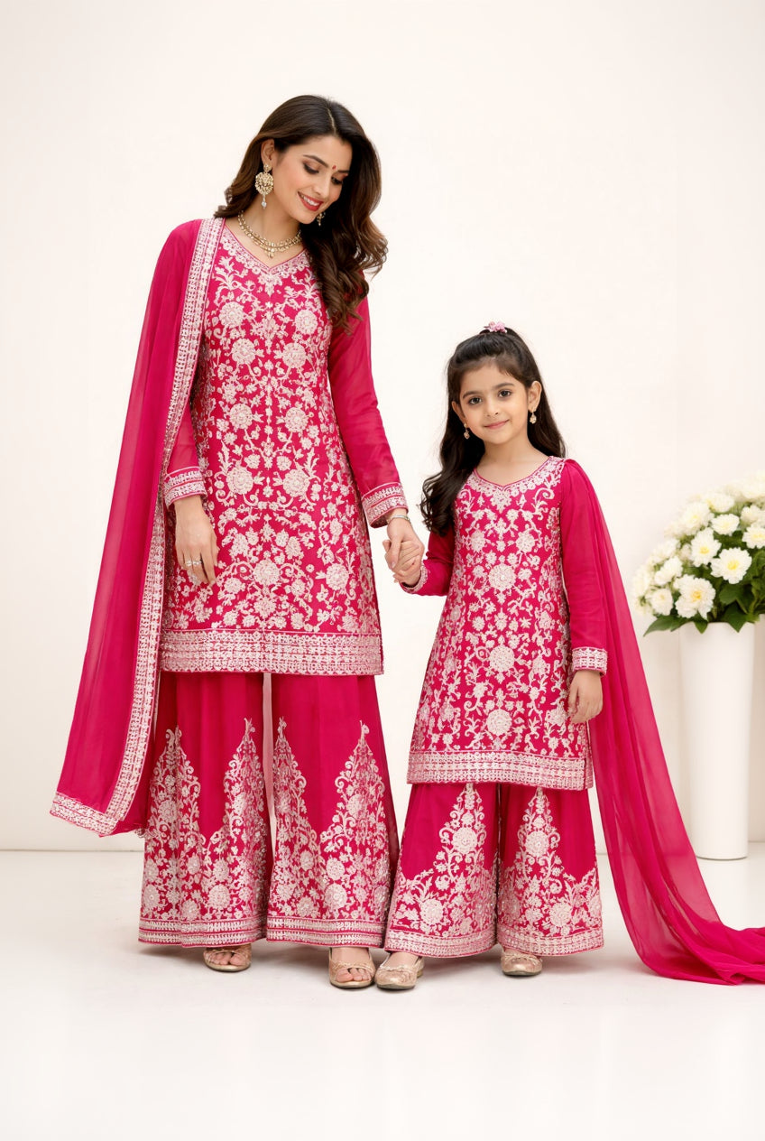 SG1846 Chiffon Mother & Daugther Shocking pink