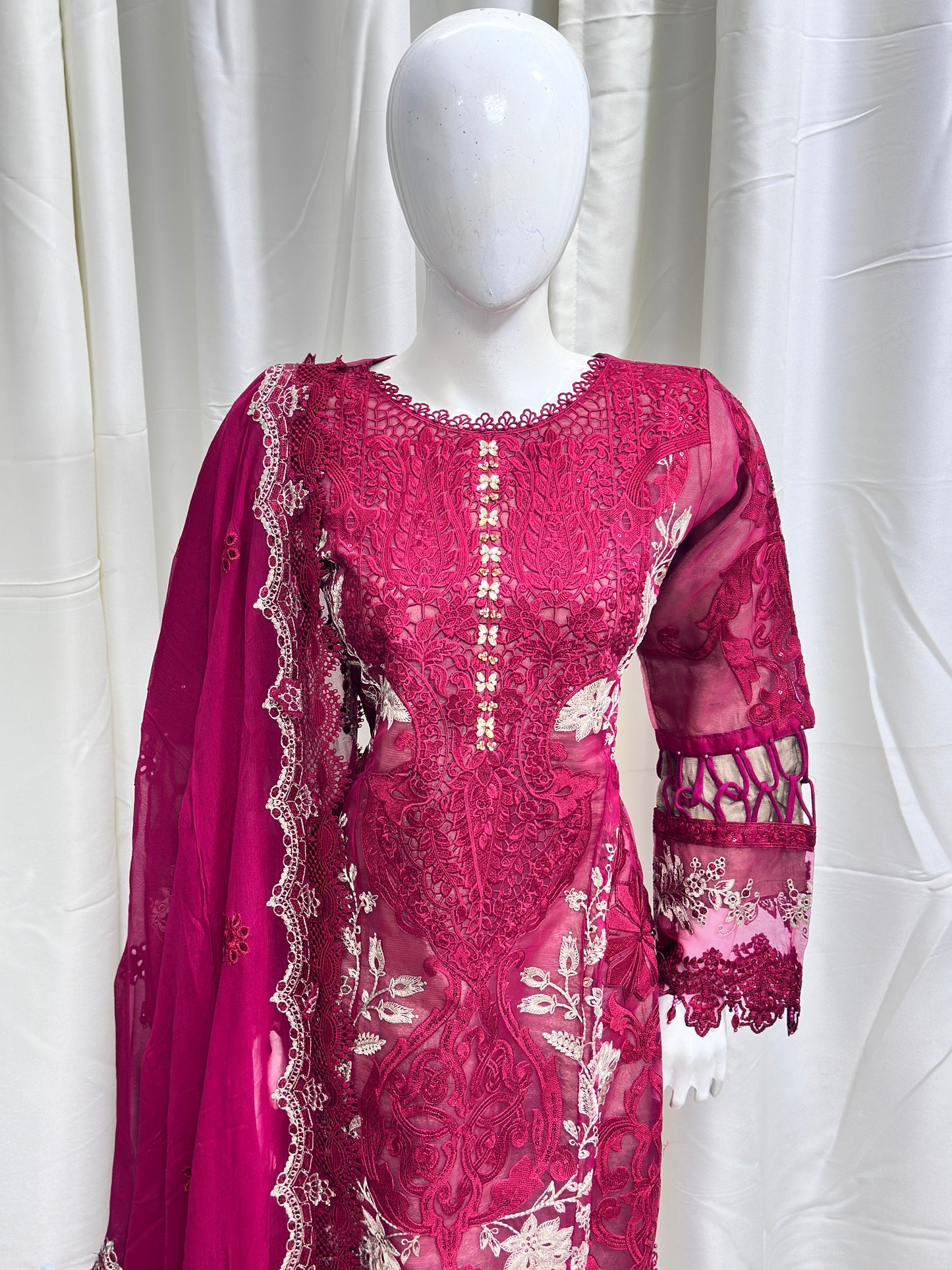 B1820 Maria B. Organza Mehroon
