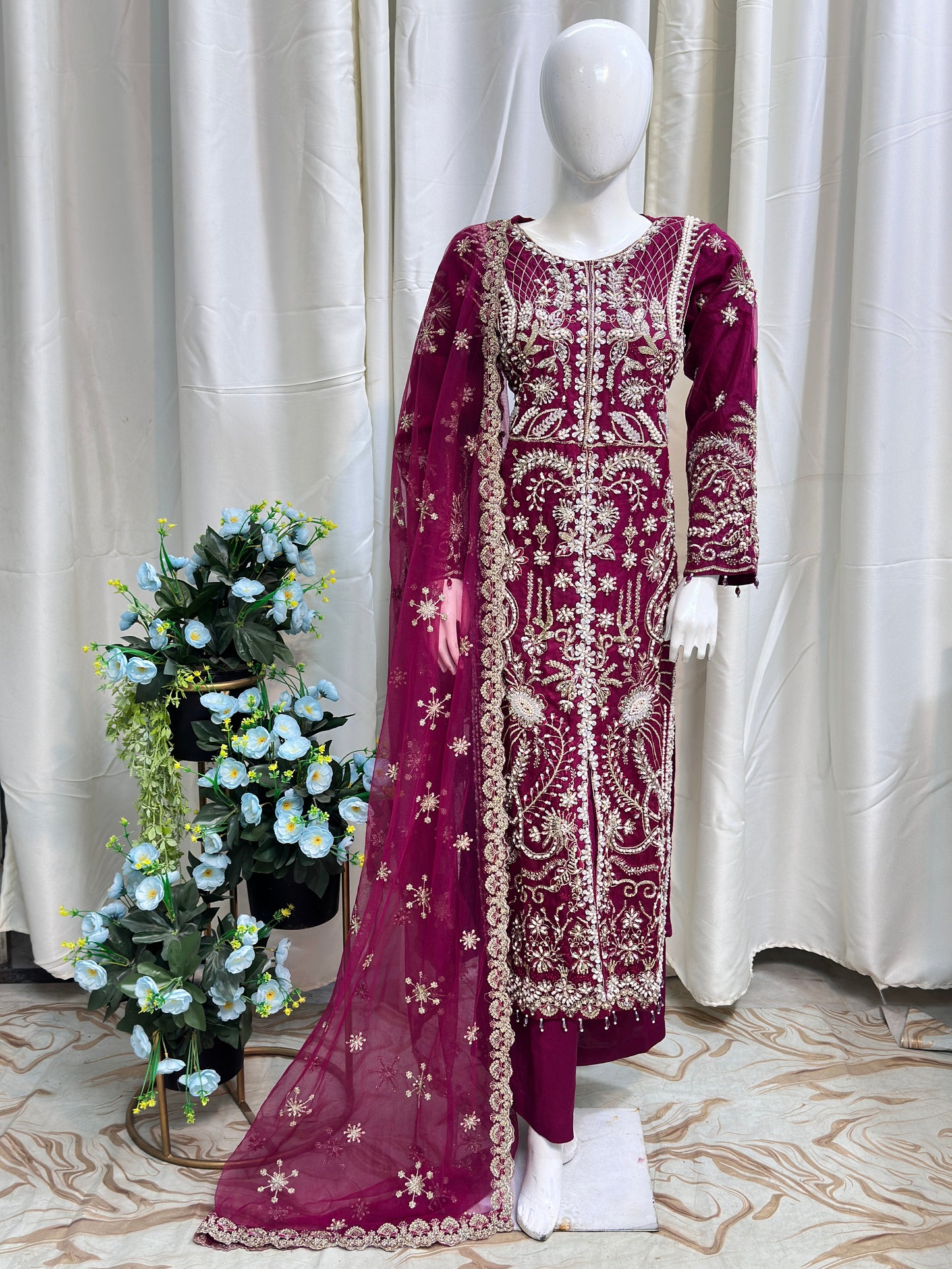 SJ3615 Organza Mehroon