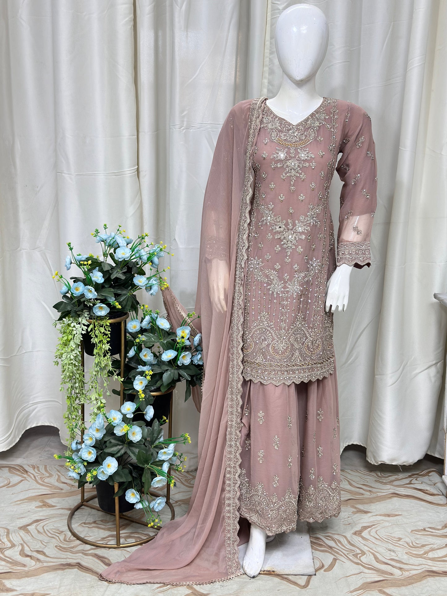 SG2189 Chiffon Gharara Pink