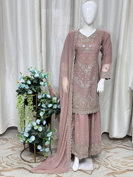 SG2189 Chiffon Gharara Pink