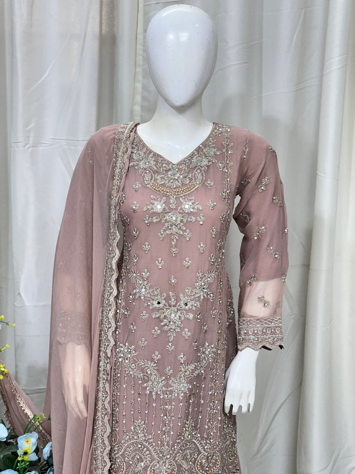 SG2189 Chiffon Gharara Pink