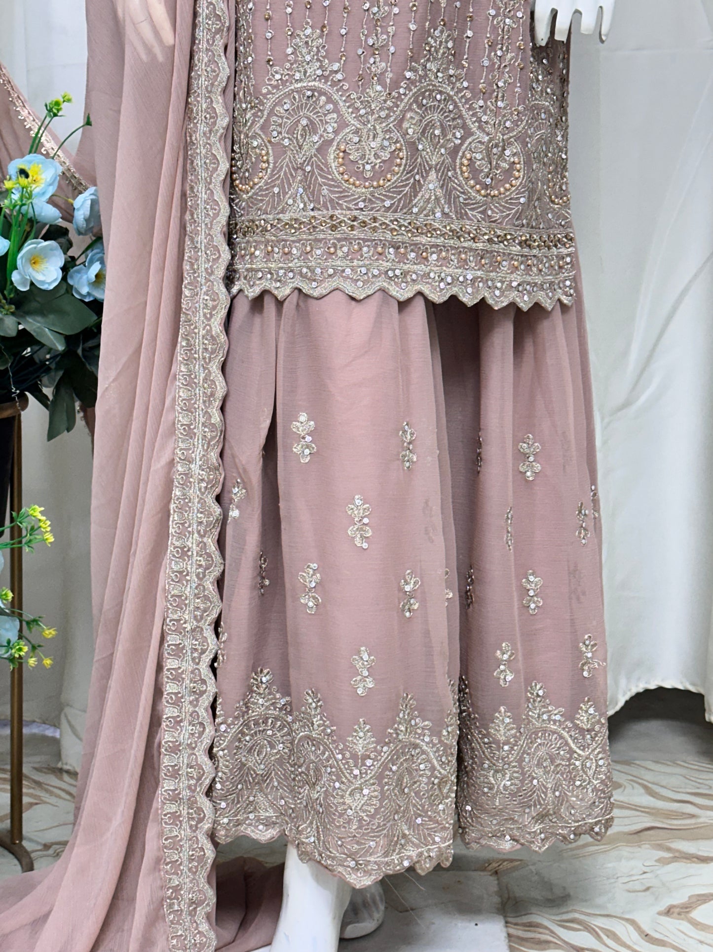 SG2189 Chiffon Gharara Pink