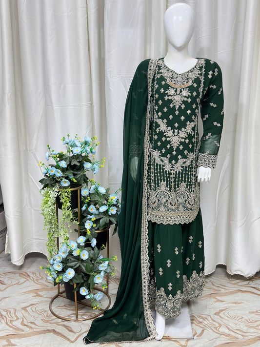 SG2189 Chiffon Gharara Bottle Green