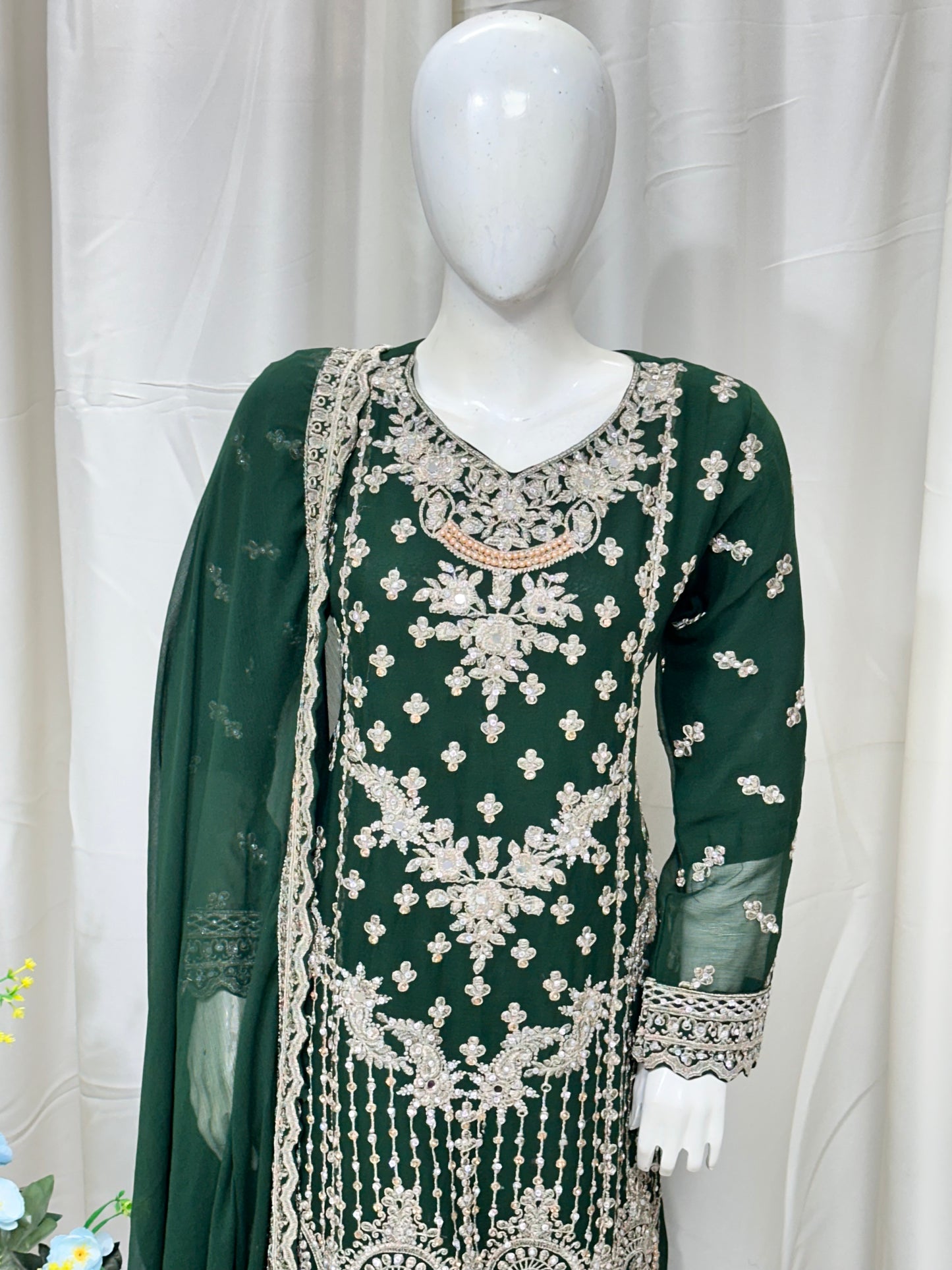 SG2189 Chiffon Gharara Bottle Green