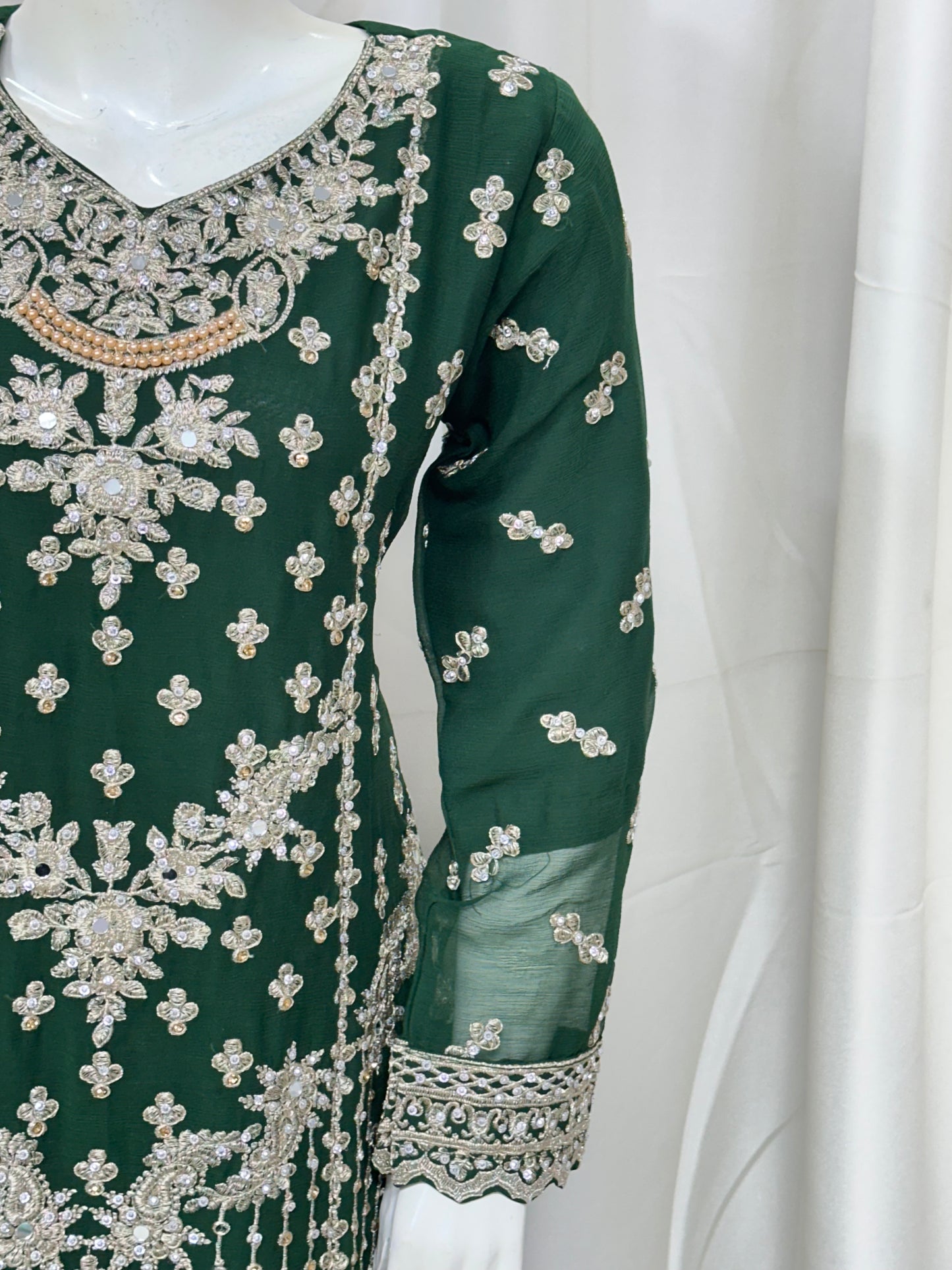 SG2189 Chiffon Gharara Bottle Green