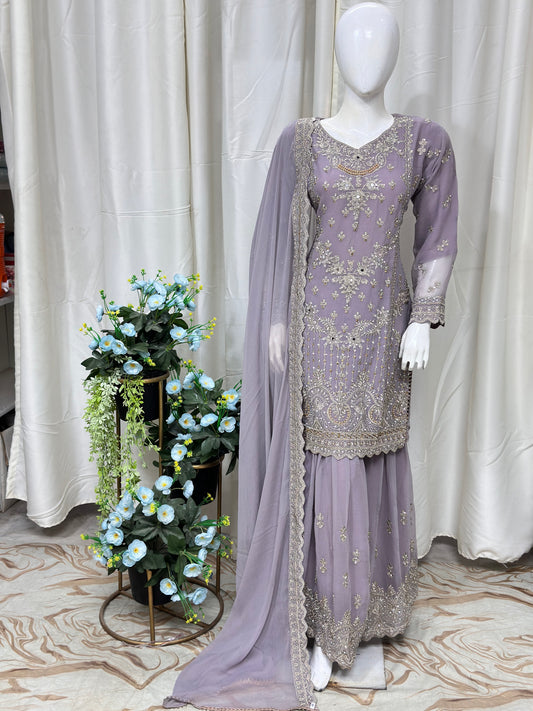 SG2189 Chiffon Gharara Lilac