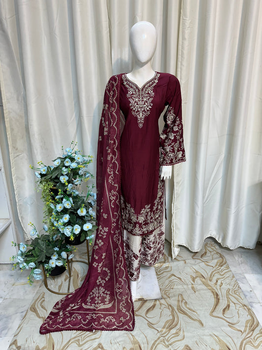 SG1107 Viscose Palazzo Mehroon