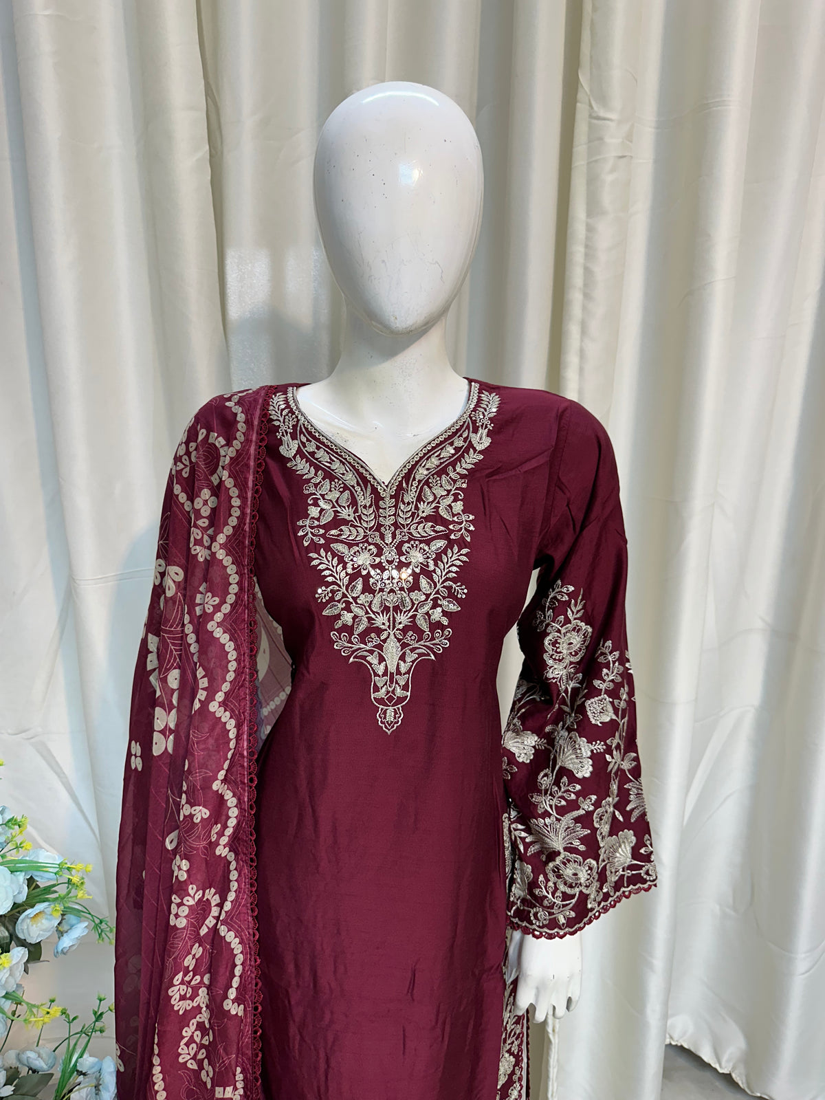 SG1107 Viscose Palazzo Mehroon